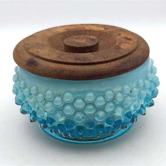 Fenton Other - Vintage Fenton Glass Blue Opalescent Hobnail Power Jar with Wooden Lid
